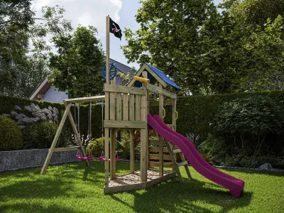 Spielturm Pirat Captain Snappy KDI mit Doppelschaukel inkl. Rutsche pink + Sitze pink Produktbild #2
