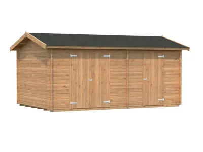 Gerätehaus Blockbohlenhaus Jari 14,5 m² 28 mm braun tauchimprägniert Produktbild #1