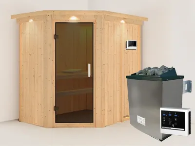 Sauna Systemsauna Carin mit Dachkranz, inkl. 9 kW Ofen mit externer Steuerung Produktbild #1