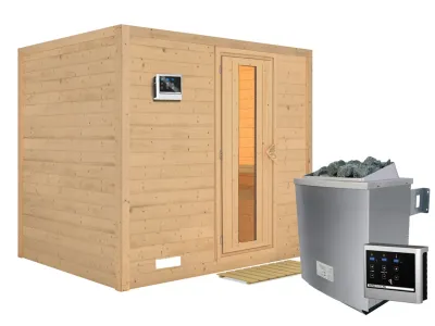 Massivholzsauna Sonara Holztür mit Isolierglas, inkl. 9 kW Saunaofen ext. Steuerung Produktbild #3