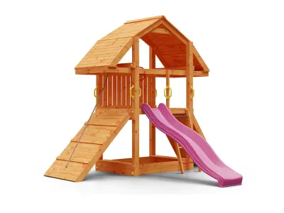 Spielturm Buffalo teakfarben inkl. Rutsche pink Produktbild #5