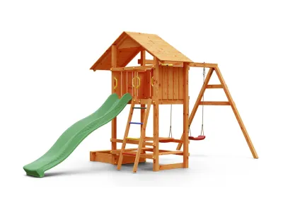 Spielturm Smart 1 teakfarben inkl. Rutsche grün Produktbild #5