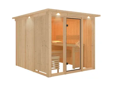 Abb. zeigt Sauna inkl. Dachkranz (nicht enthalten)