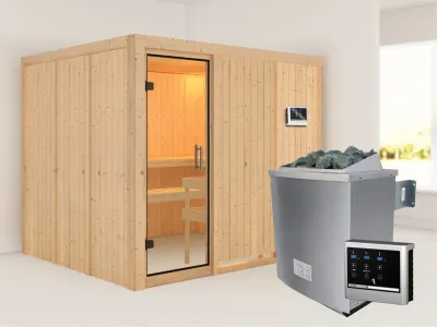 Sauna Systemsauna Gobin Klarglas Ganzglastür + 9 kW Saunaofen mit ext.Strg Produktbild #1