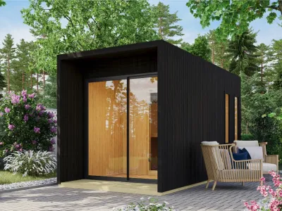 Gartensauna Nero 73 mm mit Glastür, Schwarz lasiert Produktbild #1
