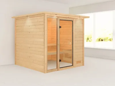 Sauna Jutta mit bronzierter Glastür und Dachkranz Produktbild #1