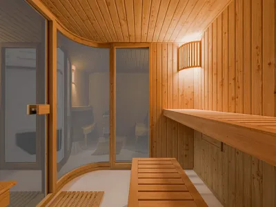 Elementsauna Sarah 1 mit Ganzglastür und Bogenfenster Produktbild #4