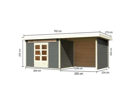 Gartenhaus SET Kandern 7 28 mm terragrau, inkl. 3,2 m Anbaudach + Seiten- und Rückwand Produktbild #2