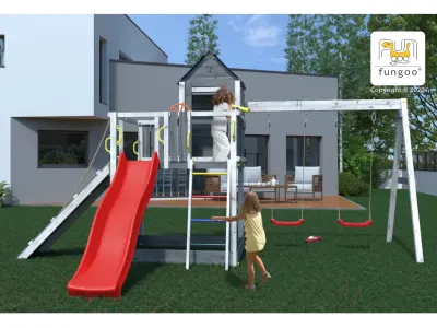 Spielturm Treehouse grau-weiß inkl. Doppelschaukel + Rutsche Produktbild #5