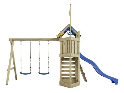 Spielturm Pirat Captain Snappy KDI mit Doppelschaukel inkl. Rutsche blau + Sitze blau Produktbild #4