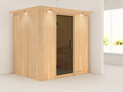Systemsauna Bodin mit Dachkranz, graphit Ganzglastür Produktbild #1