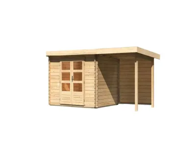 Gartenhaus Blockbohlenhaus SET Bastrup 3 28 mm naturbelassen, inkl. 2 m Anbaudach + Rückwand Produktbild #9