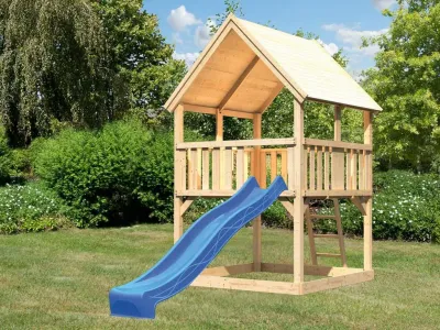Spielturm Luis naturbelassen inkl. Rutsche blau Produktbild #1