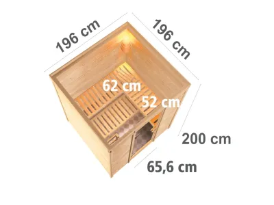 Sauna Massivholzsauna Mojave Klarglas Ganzglastür + 9 kW Saunaofen mit Steuerung Produktbild #7