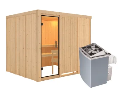 Sauna Systemsauna Gobin Klarglas Ganzglastür + 9 kW Saunaofen mit Steuerung Produktbild #3