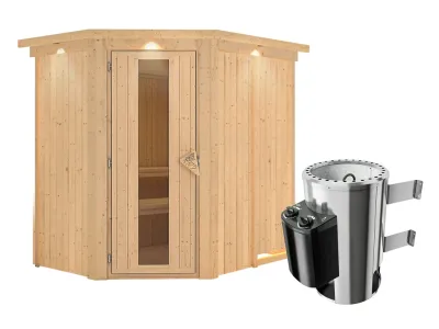 Sauna Systemsauna Saja mit Dachkranz, Energiespartür + Plug & Play Saunaofen mit Steuerung Produktbild #7