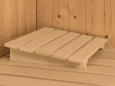 Massivholzsauna Sonara mit Dachkranz Klarglas Ganzglastür Produktbild #10