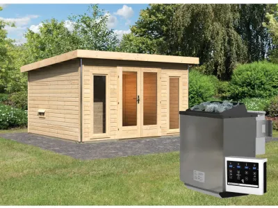 Saunahaus Mainburg 2 naturbelassen 38 mm inkl. Bio-Kombiofen 9 kW + ext. Steuerung Produktbild #1