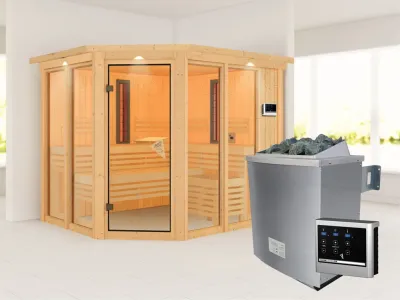 Multifunktionssauna Ava mit bronzierter Glastür und Dachkranz + 9 kW Saunaofen ext. Strg. Produktbild #9