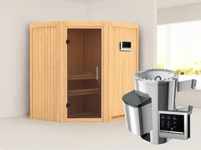 Sauna Systemsauna Tonja graphit Ganzglastür + Plug & Play Saunaofen mit externer Steuerung Produktbild #1
