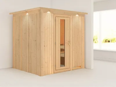 Sauna Systemsauna Daria mit Dachkranz, Energiespartür Produktbild #1
