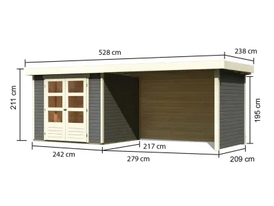Gartenhaus Askola 3 19 mm terragrau inkl. 2,8 m Anbaudach + Seiten- und Rückwand Produktbild #6