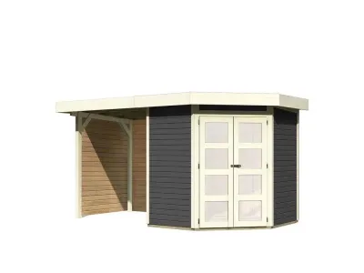 Gartenhaus SET Goldendorf 3 ECO 19 mm terragrau, inkl. 2,4 m Anbaudach + Seiten- und Rückwand Produktbild #2