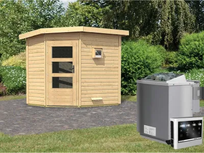 Saunahaus Mikka mit Klarglastür, inkl. 9 kW Bio-Kombiofen mit externer Steuerung Produktbild #1