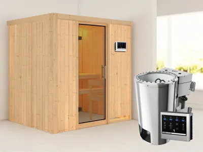 Sauna Systemsauna Fanja Klarglas Ganzglastür + Plug & Play Bio-Ofen mit externer Steuerung Produktbild #1