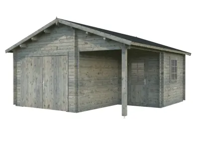 Garage Roger 21,9+5,2 m² mit Holztor 44 mm grau tauchimprägniert Produktbild #1