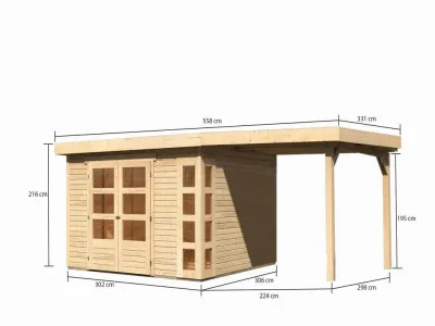 Gartenhaus SET Kerko 6 19 mm naturbelassen, inkl. 2,4 m Anbaudach Produktbild #10