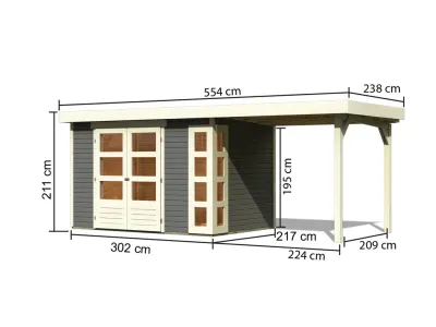 Gartenhaus SET Kerko 4 19 mm terragrau, inkl. 2,4 m Anbaudach Produktbild #3