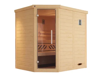 Sauna Massivholz-Elementsauna Kemi Eck inkl. Edelstahlset + Komfortpaket Produktbild #2