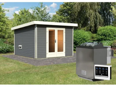 Saunahaus Mainburg 1 terragrau 38 mm inkl. Bio-Kombiofen 9 kW + ext. Steuerung Produktbild #1