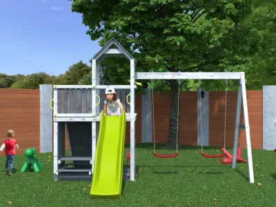 Spielturm Floppi grau-weiß inkl. Doppelschaukel + Rutsche Produktbild #6