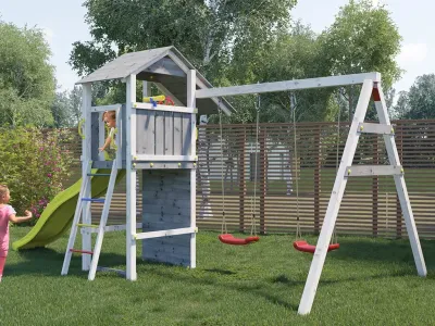 Spielturm Smart 5 grau/weiß inkl. Rutsche gelb Produktbild #2