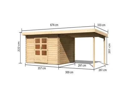 Gartenhaus Blockbohlenhaus SET Bastrup 7 28 mm naturbelassen, inkl. 3 m Anbaudach Produktbild #7