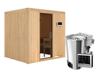 Sauna Systemsauna Daria graphit Ganzglastür + Plug & Play Bio-Ofen mit externer Steuerung Produktbild #2