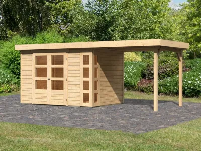 Gartenhaus SET Kerko 4 19 mm naturbelassen, inkl. 2,4 m Anbaudach Produktbild #1