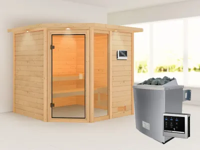 Sauna Tabea mit bronzierter Glastür und Dachkranz + 9 kW Saunaofen ext. Strg. Produktbild #1