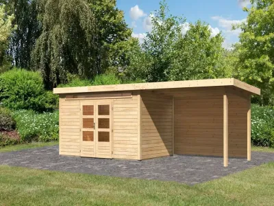 Gartenhaus SET Kandern 7 28 mm naturbelassen, inkl. 3,2 m Anbaudach + Rückwand Produktbild #1
