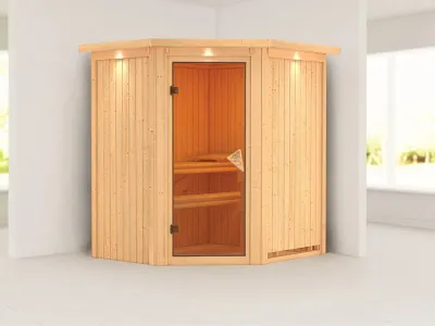 Systemsauna Taurin mit Dachkranz, bronzierte Ganzglastür Produktbild #7