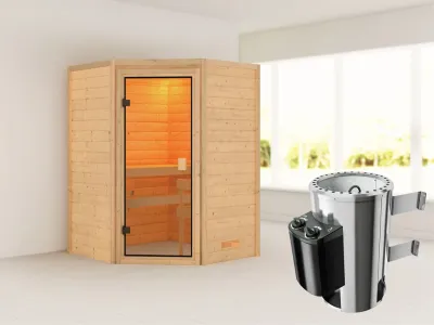 Sauna Antonia mit bronzierter Glastür + 3,6 kW Plug & Play Saunaofen integr. Strg. Produktbild #1