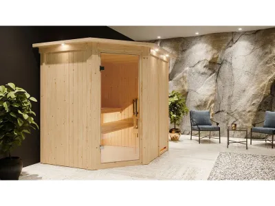 Sauna Systemsauna Siirin mit Dachkranz, inkl. 9 kW Ofen mit externer Steuerung Produktbild #4