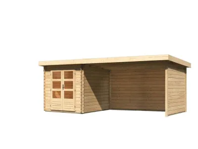 Gartenhaus Blockbohlenhaus SET Bastrup 4 28 mm naturbelassen, inkl. 4 m Anbaudach + Seiten-/Rückwand Produktbild #4