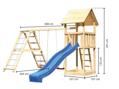 Spielturm Set Lotti naturbelassen inkl. Rutsche blau, Schaukel und Klettergerüst Produktbild #3