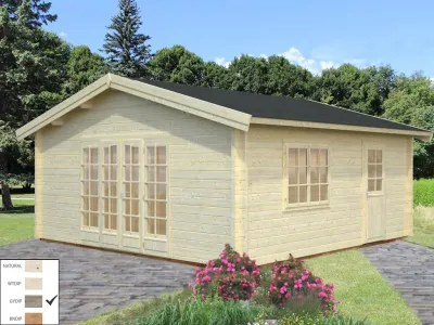 Gartenhaus Blockbohlenhaus Irene 27,7 m² 70 mm grau tauchimprägniert Produktbild #1
