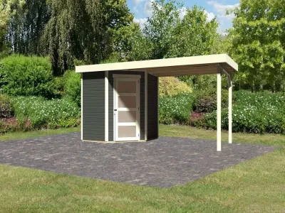 Gartenhaus SET Schwandorf 3 19 mm terragrau, inkl. 2,8 m Anbaudach Produktbild #1