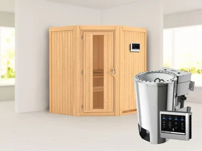 Sauna Systemsauna Tonja Energiespartür + Plug & Play Bio-Ofen mit externer Steuerung Produktbild #1