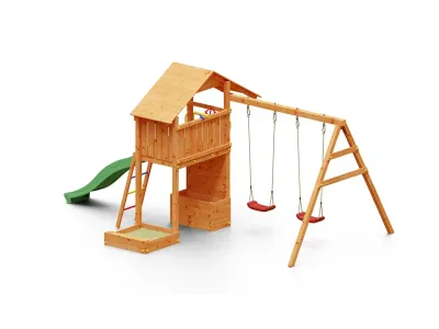Spielturm Smart 4 teakfarben inkl. Rutsche grün Produktbild #4